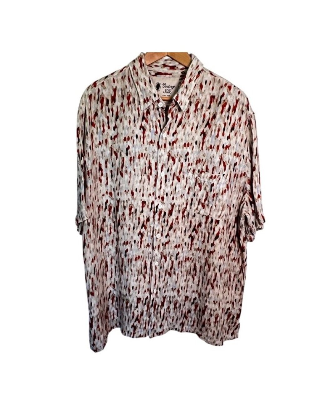 Vintage Silk Circa 1969 Mens Abstract Brushstroke Cabana Shirt Silk Linen XXL